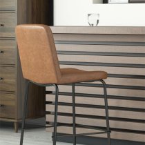 Celina Faux Leather Bar Stool With Metal Frame In Camel