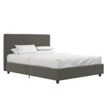 Cayce Linen Fabric Double Bed In Light Grey