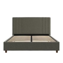 Cayce Linen Fabric Double Bed In Light Grey