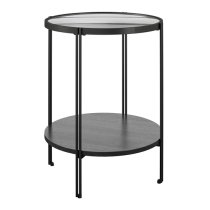 Warren Glass End Table Round In Black Oak