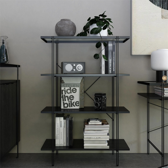 Warren Wooden Bookcase With 4 Shelves In Black