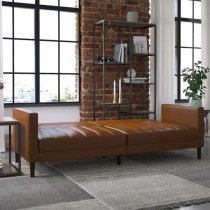 Leeds Faux Leather Sofa Bed With Black Legs In Camel