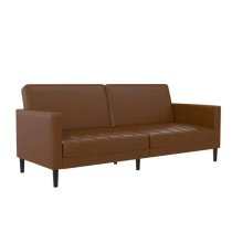 Leeds Faux Leather Sofa Bed With Black Legs In Camel