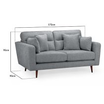 Zurich Fabric 2 Seater Sofa In Grey With Brown Wooden Legs