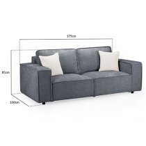 Mack Fabric 3 Seater Sofa In Slate With Black Wooden Feets