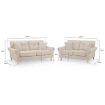 Fairfax Fabric 3+2 Seater Sofa Set In Beige With Oak Wooden Legs