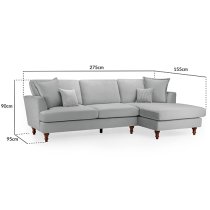 Beloit Fabric Right Hand Corner Sofa In Grey With Wooden Legs