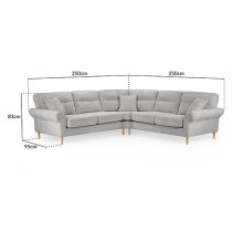 Fairfax Large Fabric Corner Sofa In Silver With Oak Wooden Legs