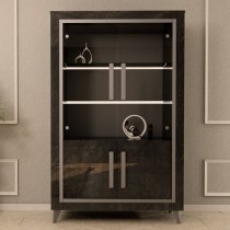 Sarver High Gloss Display Cabinet 2 Doors In Black And LED