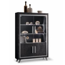 Sarver High Gloss Display Cabinet 2 Doors In Black And LED