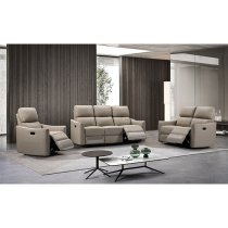 Carlton Faux Leather Electric Recliner Armchair In Taupe