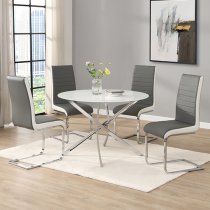 Daytona Round Diva Glass Dining Table 4 Symphony Grey White Chairs