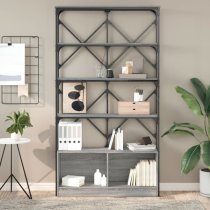 Keswick Wooden Bookcase With Metal Frame In Grey Sonoma