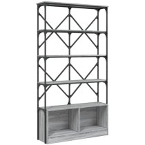 Keswick Wooden Bookcase With Metal Frame In Grey Sonoma