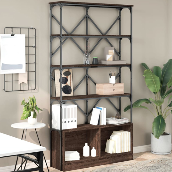 Keswick Wooden Bookcase With Metal Frame In Brown Oak