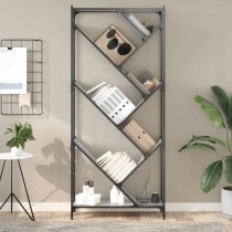 Looe Wooden Bookcase With Metal Frame In Grey Sonoma