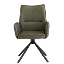 Galena Faux Leather Dining Armchair In Green With Black Legs