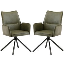 Galena Green Faux Leather Dining Armchairs In Pair