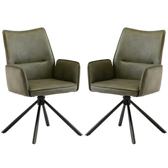 Galena Green Faux Leather Dining Armchairs In Pair