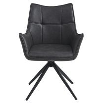 Vernon Faux Leather Dining Armchair In Charcoal With Black Legs