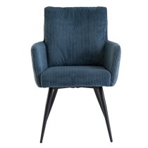 Lewes Velvet Dining Armchair In Blue Corduroy