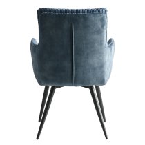 Lewes Velvet Dining Armchair In Blue Corduroy