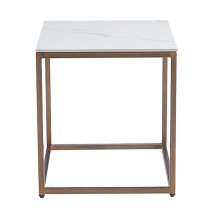 Utica Sintered Stone End Table In White Kass Gold