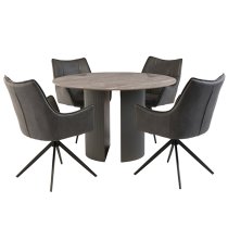 Beccles Stone Dining Table Round With 4 Vernon Charcoal Chairs