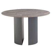 Beccles Stone Dining Table Round With 4 Vernon Charcoal Chairs