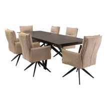 Beatty Extending Stone Dining Table With 6 Paxton Oyster Chairs