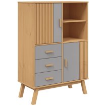 Matlock Wooden Highboard With 3 Drawers In Grey And Brown