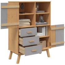 Matlock Wooden Highboard With 3 Drawers In Grey And Brown