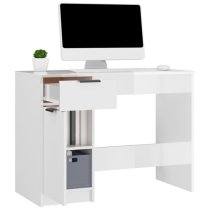 Dunstable High Gloss Laptop Desk 1 Door 1 Drawer In White