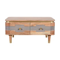 Wayne Acacia Wood Coffee Table 2 Drawers In Natural And Grey