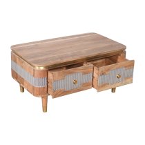 Wayne Acacia Wood Coffee Table 2 Drawers In Natural And Grey