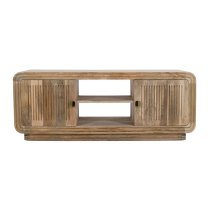 Hailey Carved Mango Wood TV Stand With 2 Doors In Natural Oak