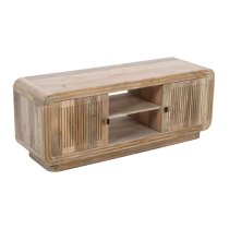 Hailey Carved Mango Wood TV Stand With 2 Doors In Natural Oak