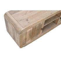 Hailey Carved Mango Wood TV Stand With 2 Doors In Natural Oak