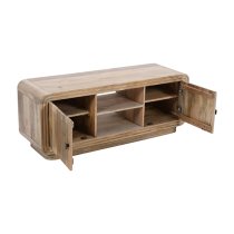 Hailey Carved Mango Wood TV Stand With 2 Doors In Natural Oak