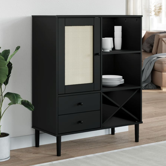 Fenland Wooden Highboard With 1 Door And 2 Drawers In Black