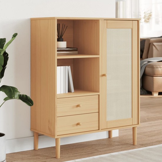 Fenland Wooden Highboard With 1 Door 2 Drawers In Brown