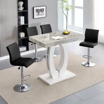 Halo Magnesia Marble Effect Bar Table 4 Ripple Black Stools