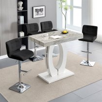 Halo Magnesia Marble Effect Bar Table 4 Candid Black Stools