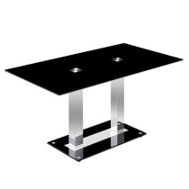 Jet Large Black Glass Dining Table With 6 Paris White Chairs