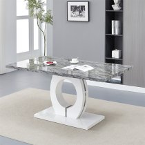 Halo Melange Marble Effect Dining Table 6 Petra White Chairs