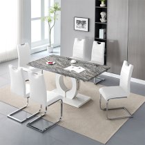 Halo Melange Marble Effect Dining Table 6 Petra White Chairs