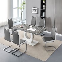 Halo Melange Marble Effect Dining Table 6 Petra Grey White Chairs