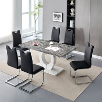 Halo Melange Marble Effect Dining Table 6 Petra Black Chairs