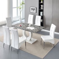 Halo Melange Marble Effect Dining Table 6 Vesta White Chairs