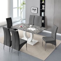 Halo Melange Marble Effect Dining Table 6 Vesta Grey Chairs